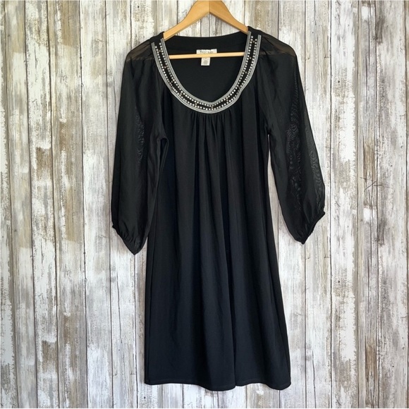 White House Black Market Dresses & Skirts - White House Black Market Black Embellished Neck Dress